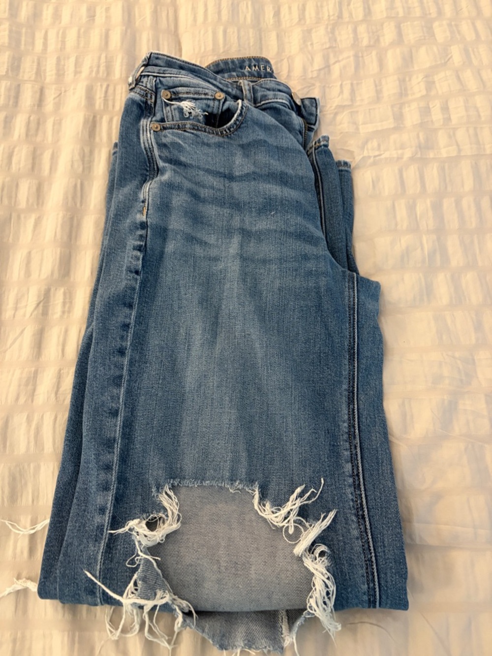 American Eagle Outfitters Distressed Blue Flare Jeans